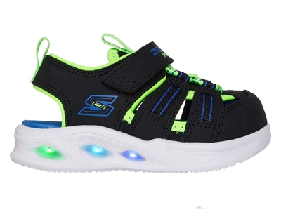 Skechers Sola Glow sandal sort lime med blinklys og lukket tå