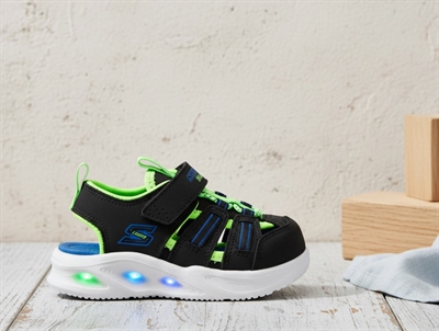 Skechers Sola Glow sandal sort lime med blinklys og lukket tåSkechers Sola Glow sandal sort lime med blinklys og lukket tå