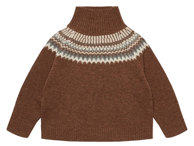 FUB lambswool fair isle sweater i hazel melange med høj hals