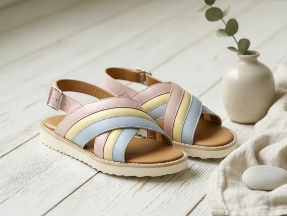 Angulus Ice Blue/mellow Yellow/pale Rose Sandal Med Spænde - Str. 32