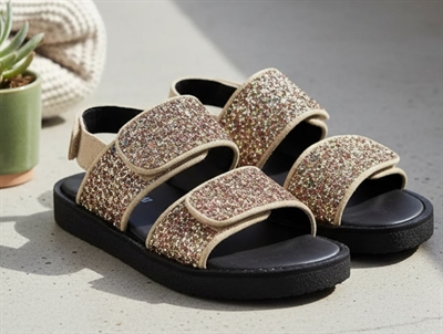 Angulus sand multi glitter sandal med velcro