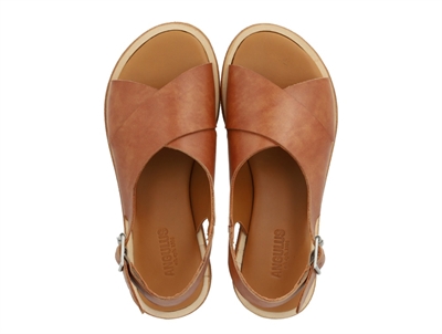 Angulus krydssandal i brun læder med spænde og åben tå