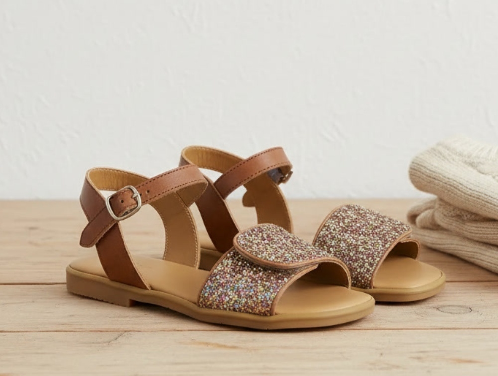 Angulus Tan Multi Glitter Sandal Med Spænde - Str. 35