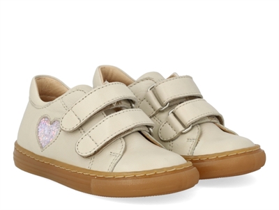 Angulus sneaker oatmilk med glitterhjerte og velcro