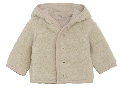 Huttelihut jakke cement med pixiehætte og pompon set forfra