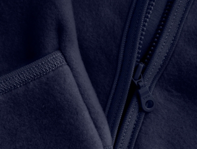 Huttelihut køredragt navy blazer lynlåsdetalje