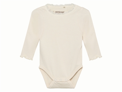 Huttelihut body antique white med blondekant forfra