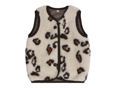 Huttelihut vest i graa nuance med leopardprint set forfra
