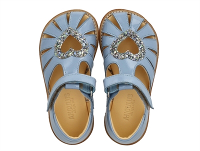 Angulus hjertesandal sky blue/spring multi glitter med velcro