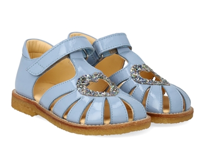 Angulus hjertesandal sky blue/spring multi glitter med velcro