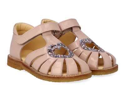 Angulus hjertesandal rosebud/pastel multi glitter med velcro