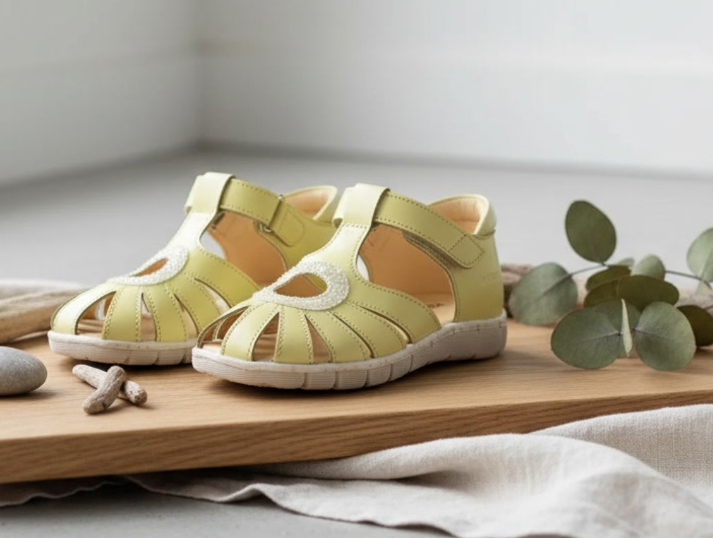 Angulus Lys Gul Sandal Med Hjerte Og Glitter - Str. 26