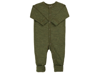 Joha uldheldragt i mørk oliven merinould med trykknapper og fødder  