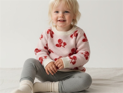 FUB ecru/red acorn strikbluse merinould