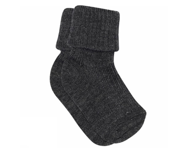 MP uldstrømper i dark grey melange med ribkant