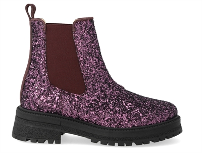 Chelsea støvle aubergine glitter med chunky sål 6162