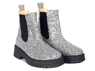 Angulus Chelsea støvle i sølv glitter set i par