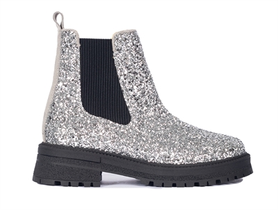 Angulus Chelsea støvle sølv glitter med chunky tracksål