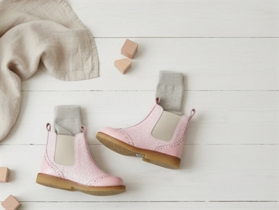 Angulus støvlette rosa/beige glitter med hulmønster