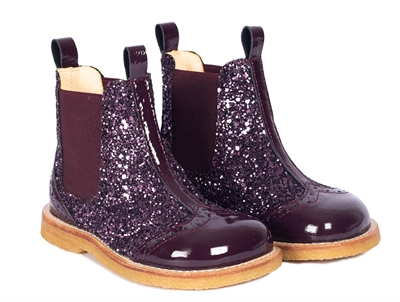 Angulus Chelsea støvle i aubergine med glitter 6320-102-3184