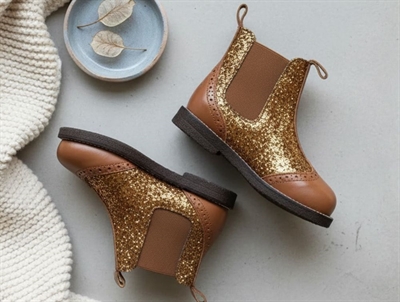Angulus cognac/bronze glitter støvlette med hulmønster