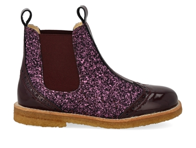 Angulus Chelsea støvle aubergine glitter med brogue detaljer