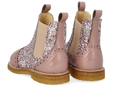 Angulus Chelsea støvle faded rose med glitter og brogue detaljer