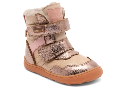 Bisgaard Timo TEX vinterstøvle rose gold med uldfoerBisgaard Barefoot Timo TEX barfodsvinterstøvler i rose gold med uldfoer