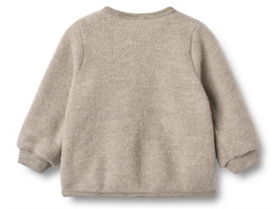 Wheat Wool fleece cardigan khaki melange med knaplukning set bagfra