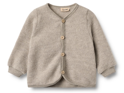 Wheat Wool fleece cardigan khaki melange med knaplukning set forfra