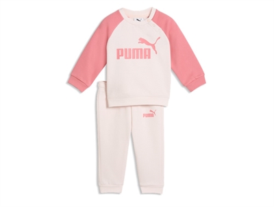Puma sweat sæt i råhvid med rosa ærmer og logo set forfra