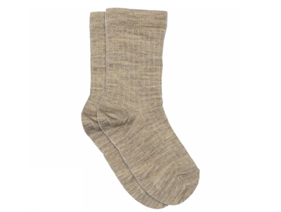 MP uldstrømper i light brown melange med ribkant