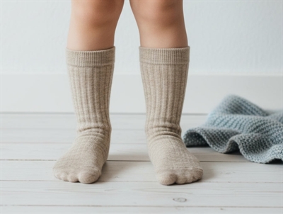 MP uldstrømper lysebrun melange med ribkant