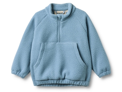 Wheat Moon fleece anorak blå forside med lynlås og lomme