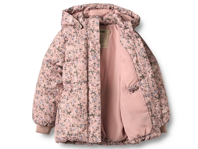 Wheat pufferjakke i rose powder flowers åbnet og vist indefra
