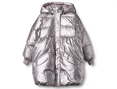 Wheat pufferfrakke i silver flower meadow set forfra med metallisk look