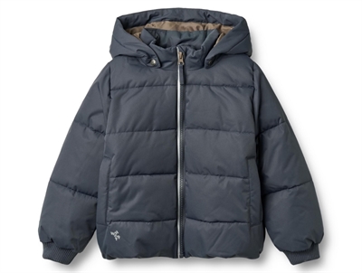 Wheat pufferjakke i ink set forfra med aftagelig hætte