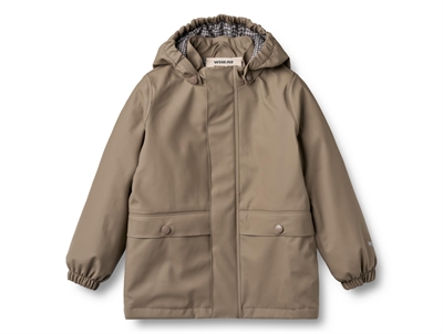 Wheat termoregnjakke i dry wood set forfra med hætte