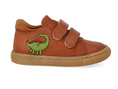 Angulus sneaker cognac med dinobroderi og velcro