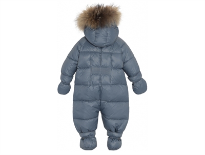 Ver de Terre baby wintersuit blå med hætte og pels bagside
