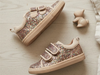Angulus glitter sneaker multi glitter med ruskindskanter og velcro