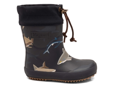 Bisgaard thermo vintergummistøvle blå med hajprint og uldfoer