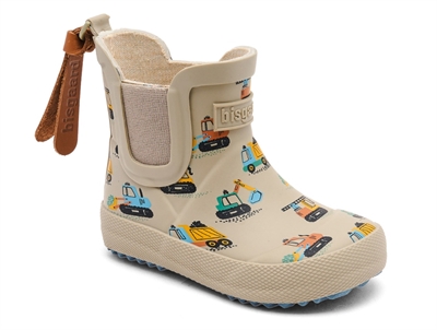 Bisgaard baby rubber gummistøvler i råhvid med entreprenørmaskiner