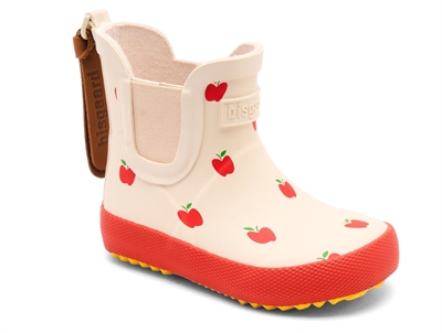 Bisgaard baby rubber gummistøvler i råhvid med røde æbler