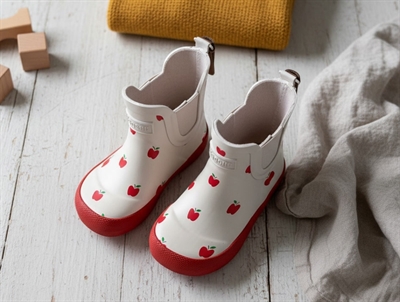 Bisgaard baby rubber gummistøvler i råhvid med røde æbler