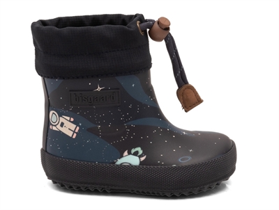 Bisgaard Baby thermo vintergummistøvle blå med space explorer print og uldfoer