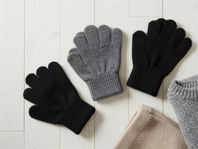 Mikk-line black/antrazite fingervanter uld/kunst (3-pak)