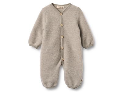 Wheat Wool fleece heldragt khaki melange set forfra med knaplukning