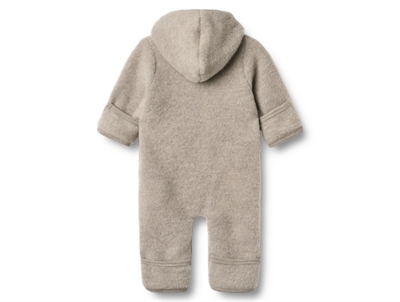 Wheat Wool fleece suit Ata khaki melange med hætte og trykknapper set bagfra