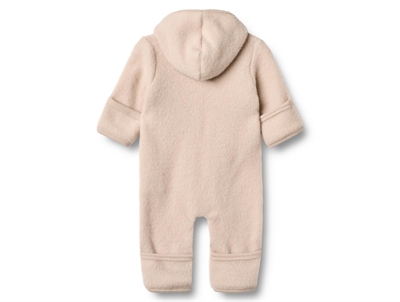 Wheat Wool fleece suit Ata pale lilac med hætte og trykknapper set bagfra